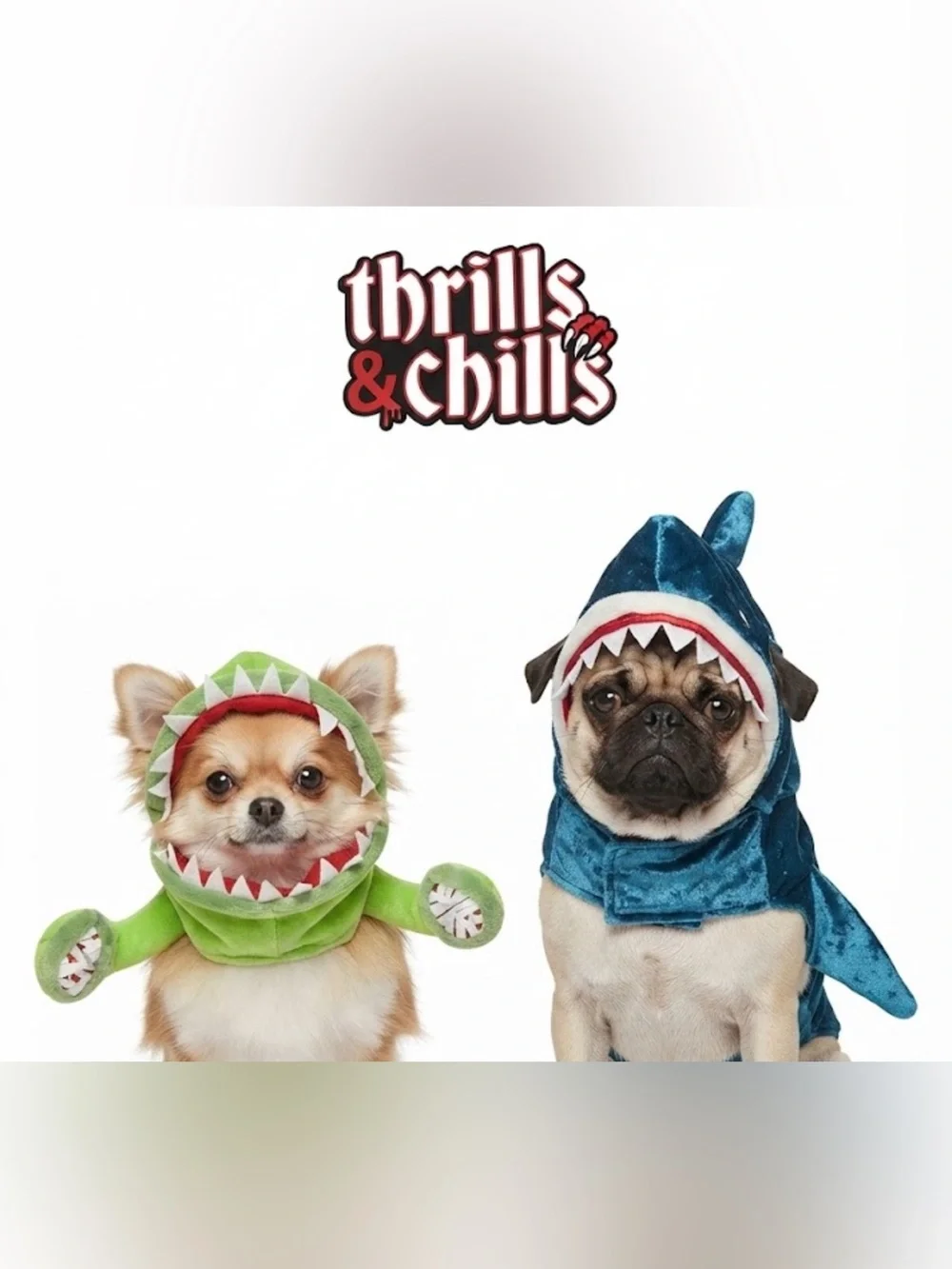 Lot of 2 thrills & chills pet dog cat Halloween costumes Venus Fly Trap Shark S